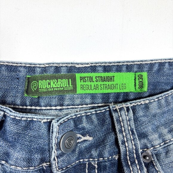 Rock & Roll Denim Pistol Straight Regular Straight Leg Blue Jeans Mens 30x30 - Picture 5 of 11